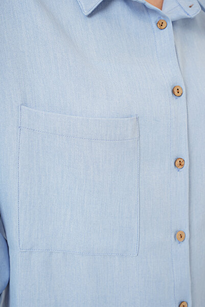 Bigdart 20126 Oversize Keten Gömlek - Mavi