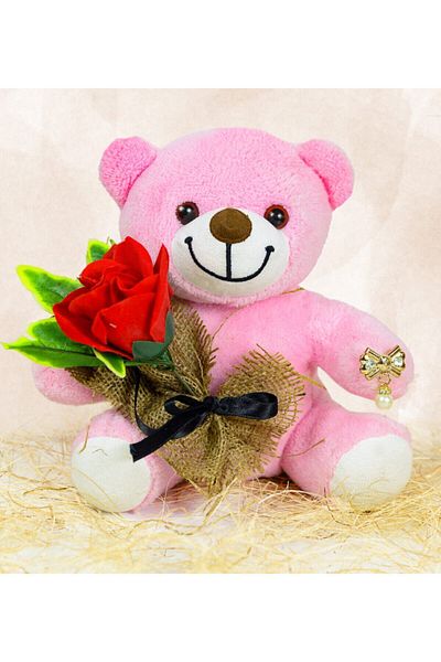 Özgüner Oyuncak 25 cm Cute Teddy Bear Holding a Rose in Her Hand