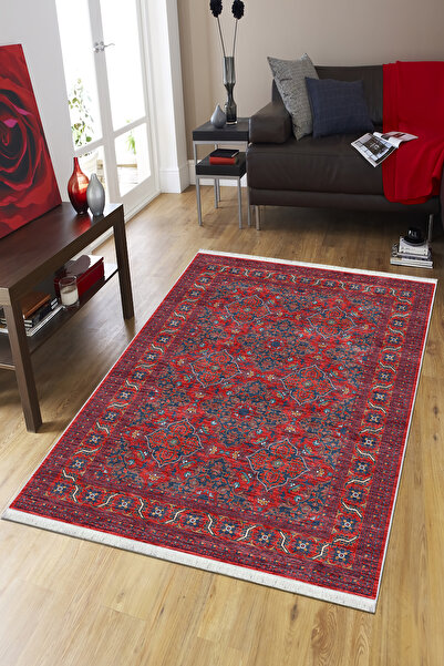 CENTER AVM Kırmızı Halı Salon Halısı Makinede Yıkanabilir Halı Kaymaz Taban Halı