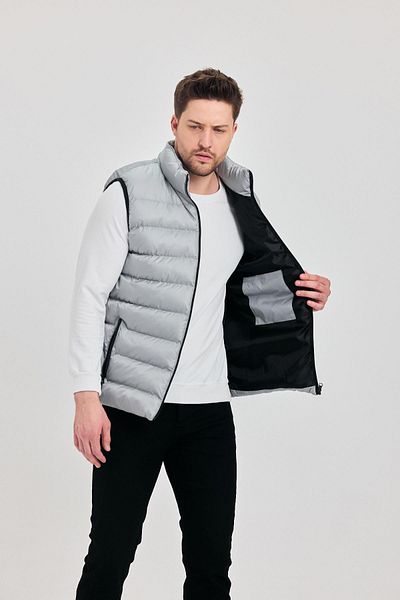 DAMGA JEANS Men's Zippered High-Rise Basic Puffer Vest Gray