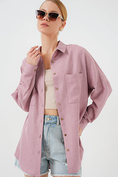 Bigdart 20126 Oversize Linen Shirt - Dusty Rose