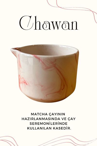Mim and More Pink Marble Patterned Ceramic Matcha Set