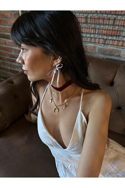 Jovela Beyaz kurdela fiyonk inci küpe