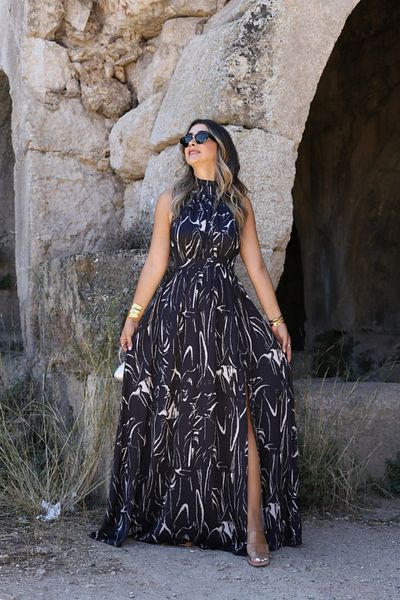 bytugcekaya Φόρεμα Halter Neck με ασπρόμαυρο σχέδιο