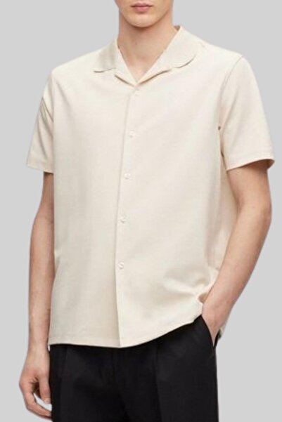 BOSS Regular Fit Apaş Yaka Kısa Kol Erkek Gömlek Bej