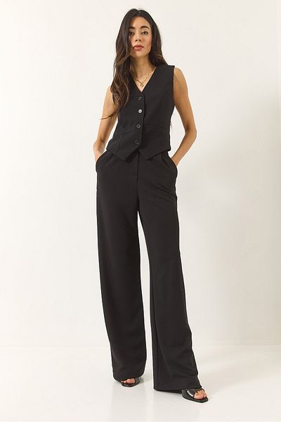 Bianco Lucci Women's High Waist Relaxed Palazzo Pants with Vest Knitted Bottom-Top Suit 9315 60281022