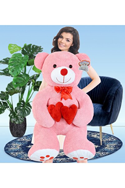 NİLOŞUM 130 Cm Plush Bear Holding a Double Heart (100%) Domestic
