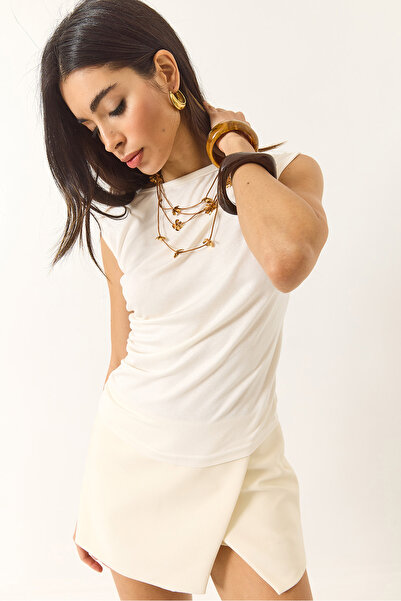 Bianco Lucci Women's Drape Detailed Soft Touch Flexible Viscose Blouse 4019 60284038