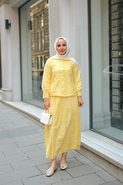 LOCCO Women's Clothes Set with Yellow Color Damaged Details
