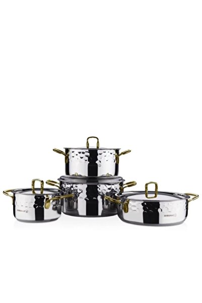 KORKMAZ Irna 18/10 Turkish Stainless Steel and Gold Cookware Set, 8 Pieces