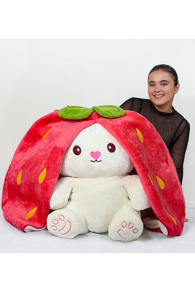 Özgüner Oyuncak 180 cm Giant XL Size Plush Strawberry Rabbit with Bag - the Best Gift for Lover