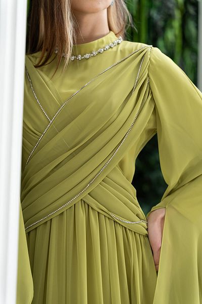 YAFA CLOTHING & ACCESSORIES Green Chiffon Dress