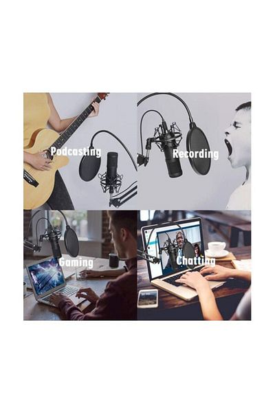 COOYA USB Condenser Microphone Kit, with Adjustable Stand, 2V64, Black
