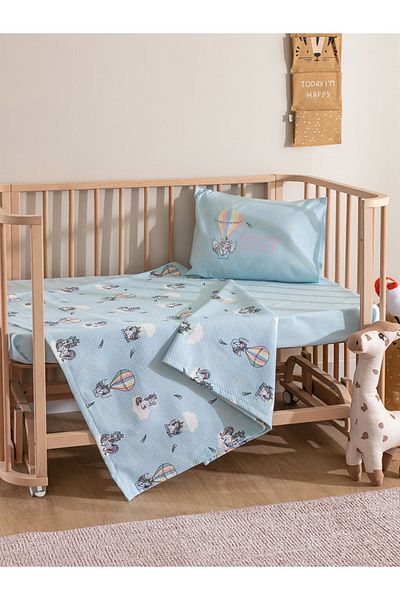 LC Waikiki Lcw Home Blue Printed Patterned Cotton Baby Pique Set