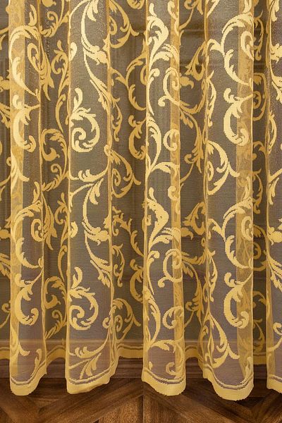 farbateks Classic Shawl Pattern Mustard Dark Yellow Color Pattern Design 2 Layers Pleated Tulle Curtain
