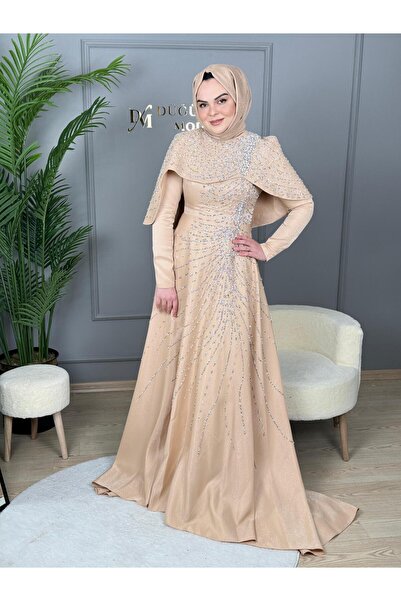 Genel Markalar Feriha Sarıoğlu Pelerinli Taşlı Abiye Elbise-efsane