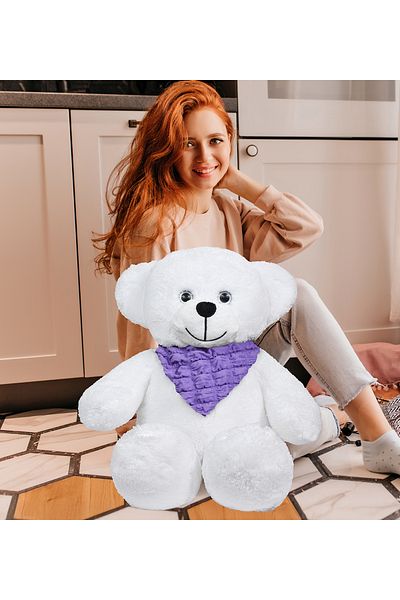 Özgüner Oyuncak Large Size 65 cm White Plush Teddy Bear with Scarf – Special Gift for Loved Ones