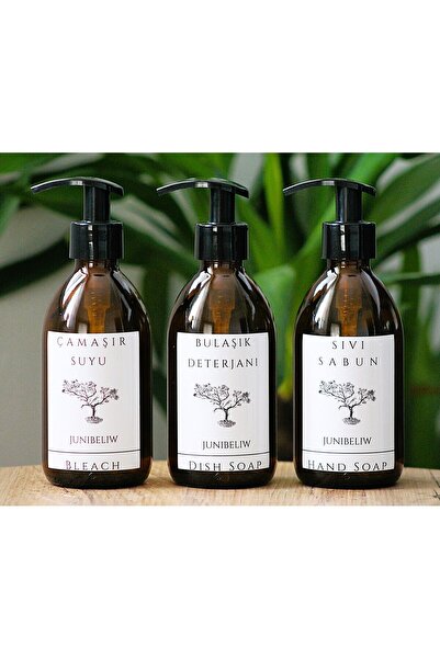 JUIWI 3lü Set Beyaz Boş Amber Cam Şişe Bulaşık Deterjanlık Sıvı Sabun Çamaşır...
