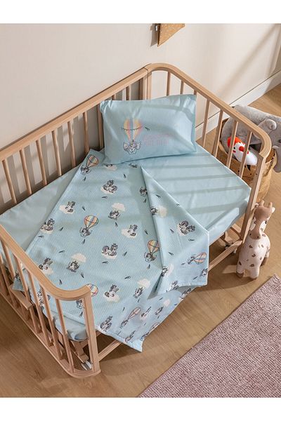 LC Waikiki Lcw Home Blue Printed Patterned Cotton Baby Pique Set