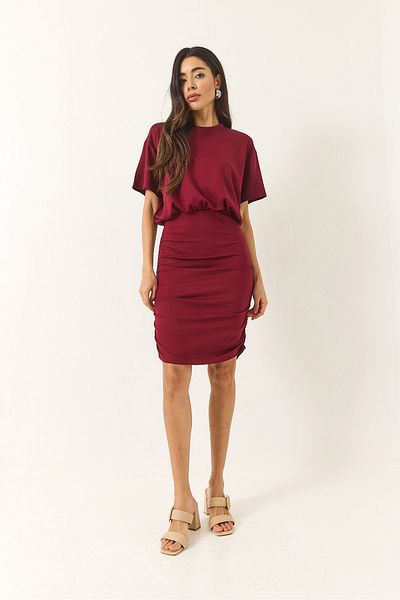 Bianco Lucci Rochie de damă, cu mânecă scurtă, cu decolteu, cu detaliu cu șnur, modal, de bază, elastică 60284036