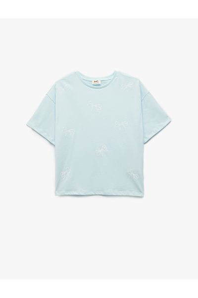 Koton Tricou din bumbac cu mânecă scurtă cu imprimeu cu fundă