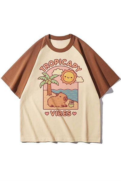 Karakedi Μπλουζάκι Unisex καφέ Raglan Tropicapy Vibes