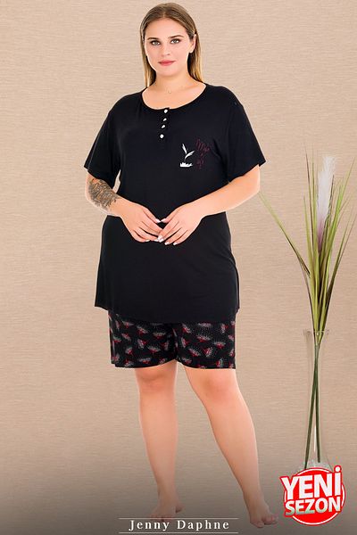 Jenny Daphne Lady Plus Size Floral Print Shorts Button-Down Collar Short Sleeve Shorts Pajama Set 10440