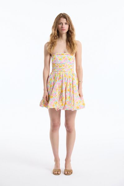 Quzu Rochie mini fără bretele cu imprimeu floral roz