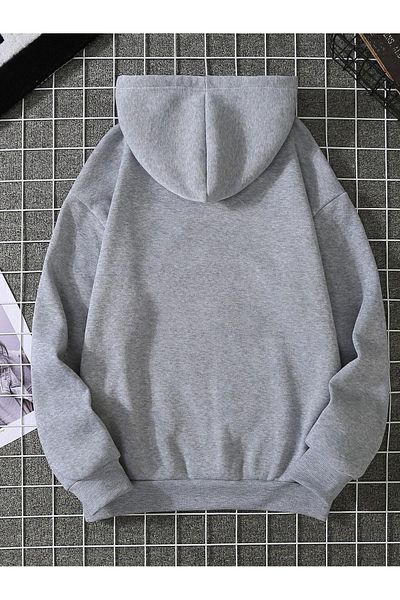 DUBU BUTİK Φούτερ Half Heart - Γκρι εμπριμέ κουκούλα oversize