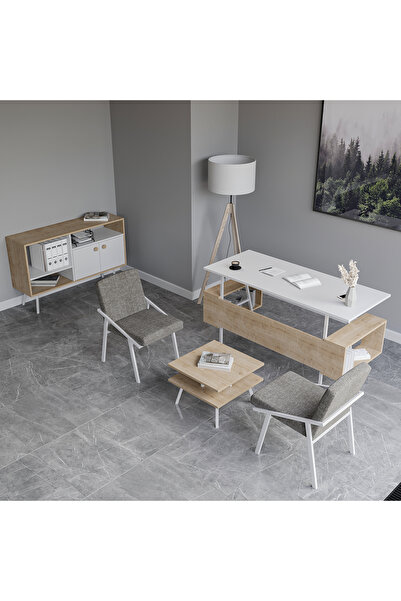 lagomood İrony Maxi İki Koltuklu Ofis Takım Meşe Beyaz