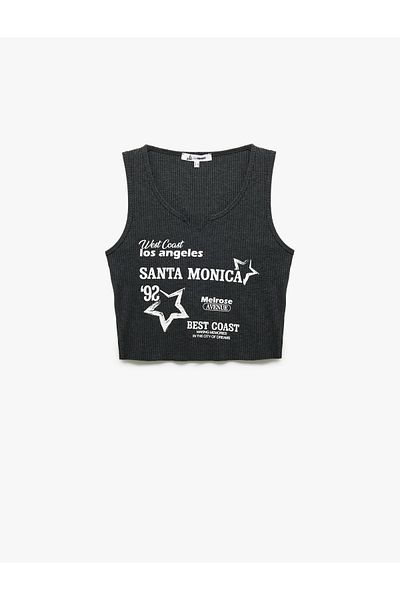 Koton Printed Sleeveless Round Neck Camisole Crop Tank Top