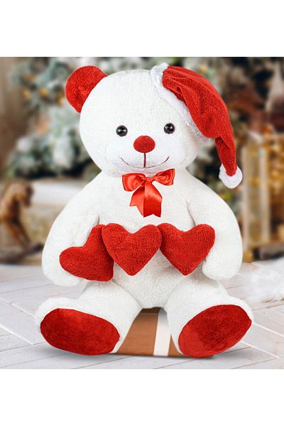 Özgüner Oyuncak 90 cm Three Hearts Plush Teddy Bear with Christmas Hat New Year, Christmas Gift