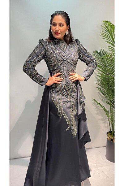 Genel Markalar Feriha Sarıoğlu Taş Detaylı Abiye Elbise-ŞEHRAZAT