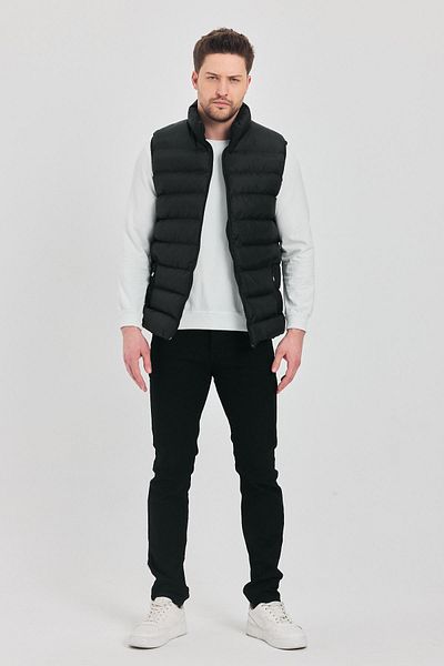 DAMGA JEANS Men's Zippered High-Rise Basic Puffer Vest Black