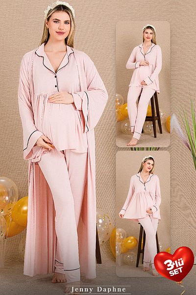 Jenny Daphne Viscose Fabric Maternity Pajama Set with Dressing Gown 33001