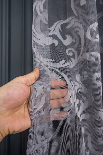 farbateks Classic Shawl Pattern Gray Smoke Color Pattern Design 2 Layers Pleated Tulle Curtain