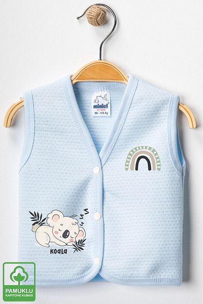 Miniel Unisex Baby Printed Organic Cotton 3-6-9 Months 3-Piece Quilted Baby Vest Set
