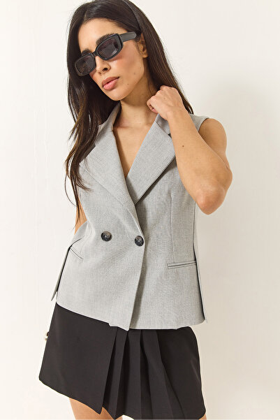 Bianco Lucci Γυναικείο γιλέκο σάλι ασύμμετρο κομμένο 60429 60283003