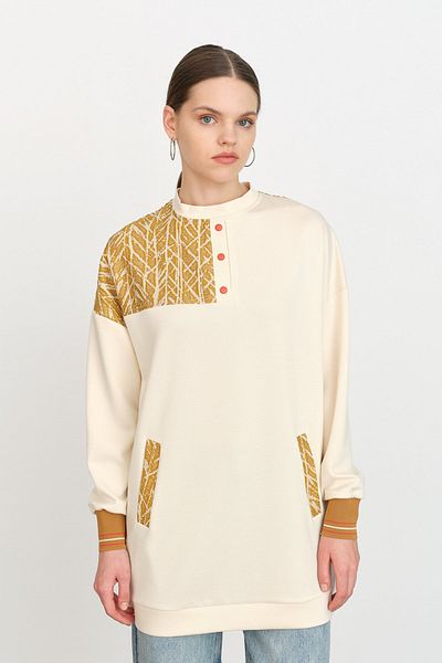 Nihan Ribbed Detailed Fabric Garnished Sweat Mustard