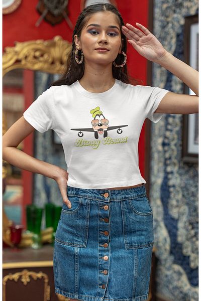 Fuddy Moda Goofy Bound Printed Crop Top, Women's Cartoon Themed Crop Blouse