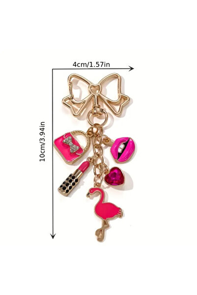 Halımax Flamingo Pink Lipstick Heart Keychain Bag Ornament Backpack Car Ornament Charm Gift