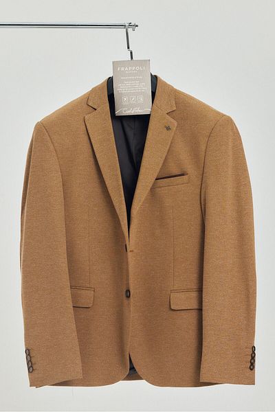 Frappoli Μπουφάν Camel Cotton Blended Slim Fit Blazer - Savue Ανδρικό Plus Size - Battal