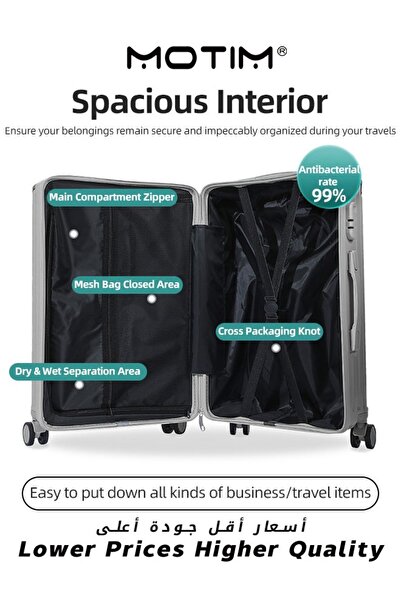 MOTIM Travel Luggage With Cup Holder & USA Charging Port & Hook & Silent Spinner Wheel & TSA Lock 22 inch