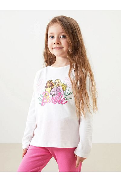 LC Waikiki تي شيرت وبنطلون ضيق للفتيات من Lcw Kids Ecru B Arbie مكون من قطعتين