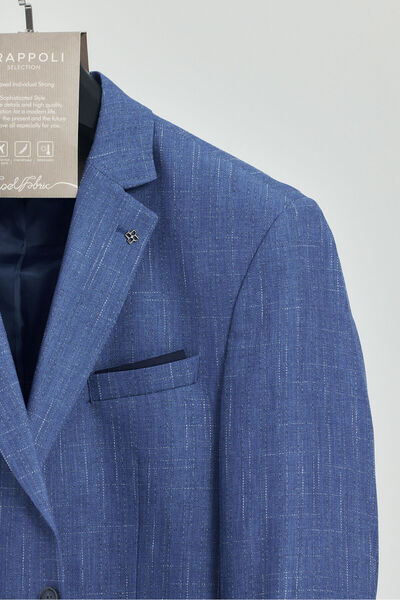 Frappoli Acario Men's Blue Mono Collar Slim Fit Blazer Jacket (Large Size - Oversize)