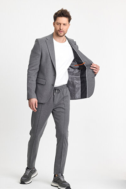 Frappoli Jasino Men's Light Gray Slim Fit Cotton Blended Suit (Jacket+Pants)