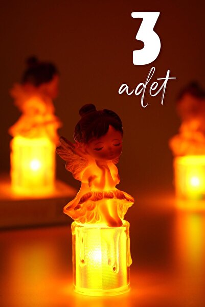 Telvesse 3LÜ Led Mum Kanatlı Melek Tip Dumansız Pilli Alevli Dekoratif Yapay ...