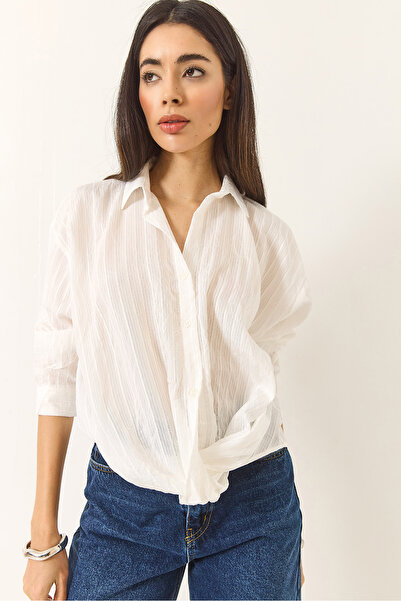 Bianco Lucci Damen Shiring Detaillierte Jacquard Linie Detaillierte V-Ausschnitt Shabby Shirt 60283202