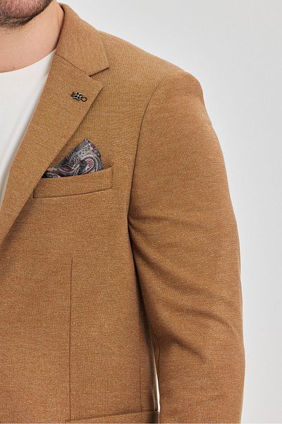 Frappoli Savue Ανδρικό Camel Cotton Blended Stretching Fabric Τσάντα Slim Fit Blazer με τσέπη