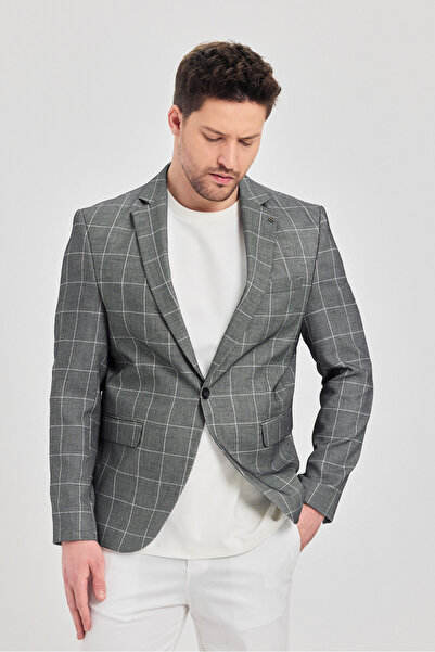 Frappoli Gonca Ekose Чоловічий чорний монокомір Slim Fit блейзер